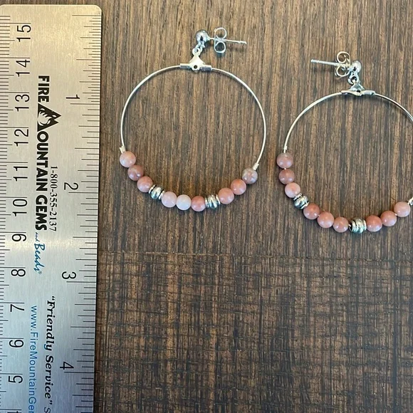 HAND CRAFTED PINK LEPIDOLITE HOOP EARRINGS - Picture 3 of 12
